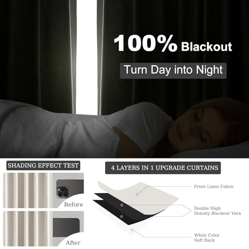 Topfinel Blackout Curtains 60W x 90L Linen Look for Sliding Doors - Pack of 2, Birch