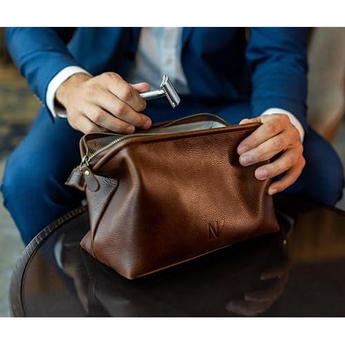 NV Holders Premium Genuine Leather Toiletry Bag for Men - The Ultimate Travel Dopp Kit and Hygiene Organizer, Perfect Men's Toiletry Travel Bag (Brown)