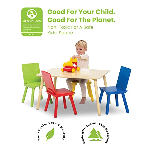 Kids Table and Chair Set with 4 Chairs - Natural and Primary Colors