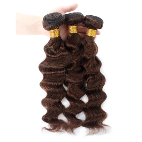 Brown Human Hair Bundles 12 14 16 Inch Loose Wave 3 Pack - Dark Brown