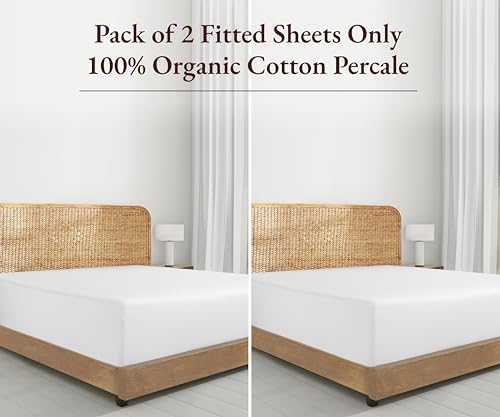 California Design Den 2-Pack Organic Cotton King Fitted Sheets - Bright White, 15-inch Deep Pockets