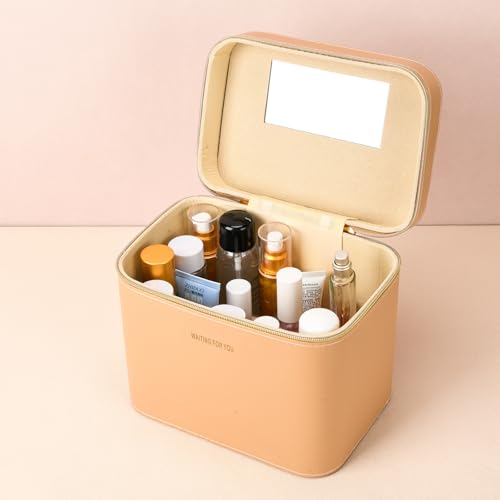 Luxury White Hard Makeup Box with Mirror - Portable Leather Cosmetic Case MIX-2