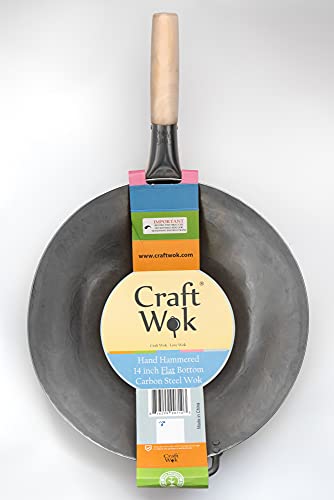 14-Inch Flat Bottom Carbon Steel Wok with Wooden & Steel Handles - Heavy Duty