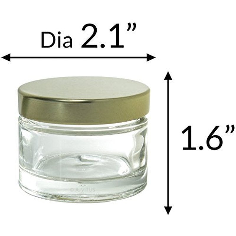 (6 Pack) 1 oz Clear Glass Balm Jars with Gold Metal Foam Lined Lids + Spatulas