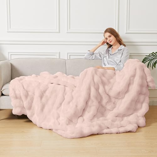 Pink Fluffy Double-Sided Throw Blanket 50x60 Fuzzy Faux Fur Couch Bed Cozy