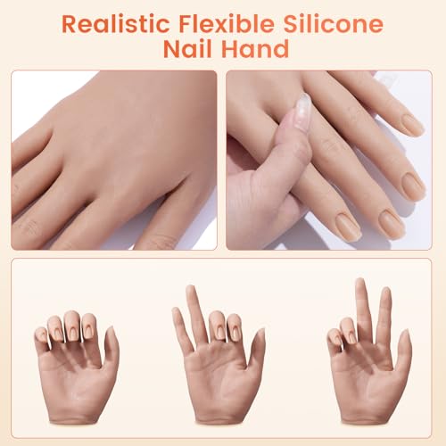Wilfniee Practice Hand Kit for Beginners - Silicone Fake Nail Hand with Deep Nail Tips