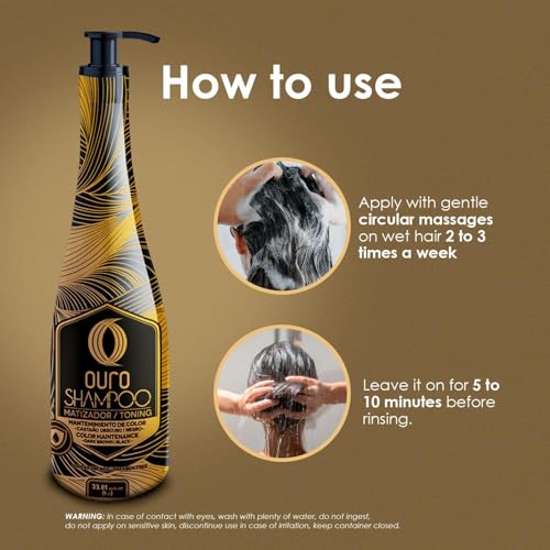 OURO Black Toning Shampoo for Dark Brown & Black Hair – Color Deposit, Shine & Maintenance 33.8oz