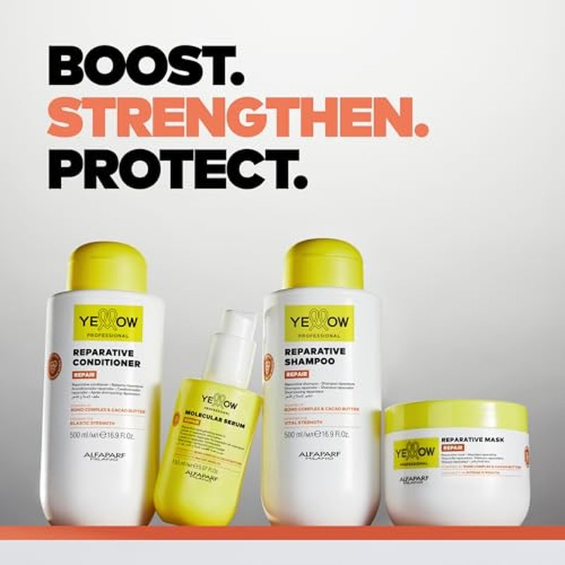 Alfaparf Milano Yellow Professional Repair Reparative Conditioner for Damaged Hair - Powered By Bond Complex & Cacao Butter - Designed For Elastic Strength (16.9 fl oz / 500ml)