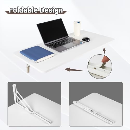 Wall Mounted Folding Table - 39.4 x 19.7 Inches, White - Space-Saving Desk