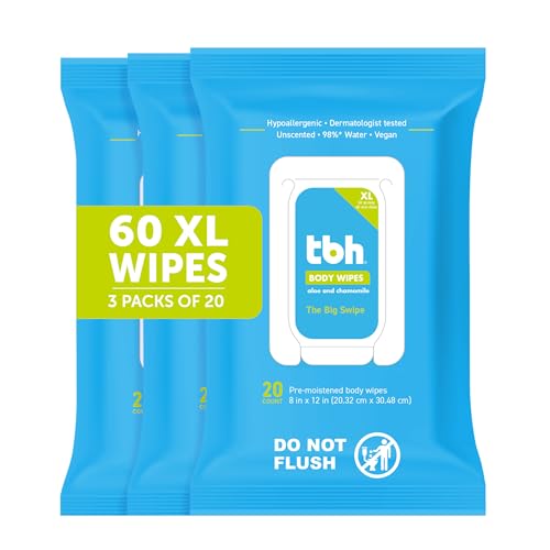 TBH Kids XL Wipes for Kids and Teens ?Extra Large Wipes, Alcohol Free Disposable Washcloths, Unscented Cleansing Cloths for Teen Girls & Boys ? 3 pk (60ct total)