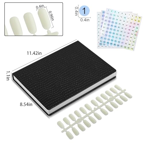 Black Nail Color Display Book with 240 False Nail Tips - Portable Nail Art Organizer