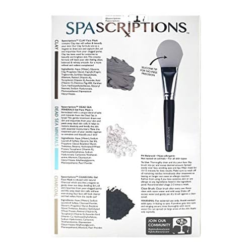 SpaScriptions Dead Sea, Charcoal, & Clay Gel Face Mask with Silicone Applicator - 3 Pack, 1.7 oz each Jar, 5.1 oz total