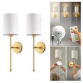Set of 2 Wireless Wall Sconces with Rechargeable LED Bulbs - Vintage Gold Finish