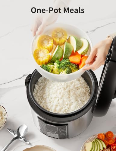 10-Cup Uncooked Rice Cooker with 6 Functions & Nonstick Pot - 14 Presets