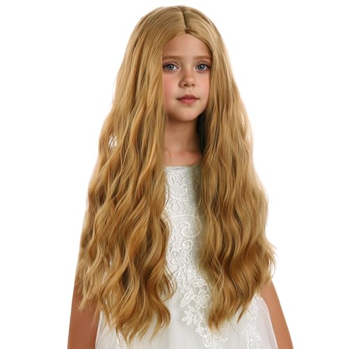 Strawberry Blonde Kid's Wavy Curly Wig for Girls - Long Synthetic Cosplay Hair