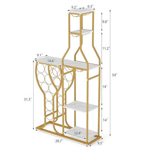 White 5-Tier Freestanding Wooden Wine Rack - Holds 11 Bottles, Glasses Storage