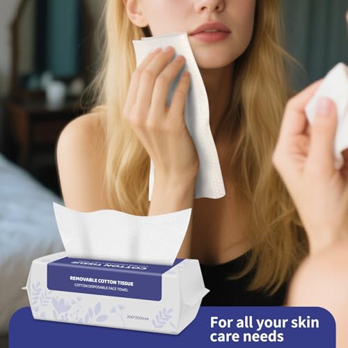 Soft Dry Wipe 4 Pack, 100% Cotton Face Tissues, Lint Free Facial Cleansing Towels, Extra Thick Dry and Wet Use for Cleansing,Sensitive Skin, Makeup Removing, Surface Cleaning
