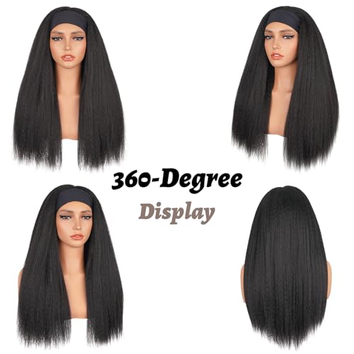 Looxey Black 1 / 20 Inch Kinky Straight Headband Wig for Black Women - Glueless, Natural Look