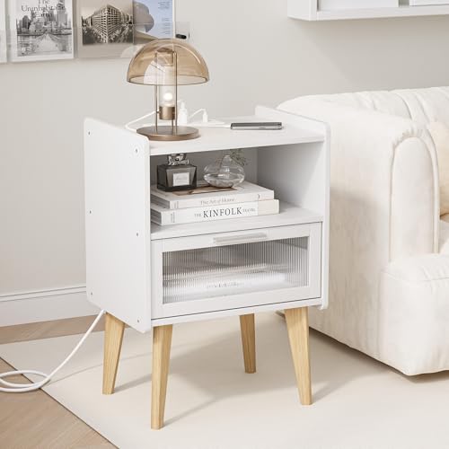 Nightstand with Charging Station - 2 Tiers, White, Variation 2