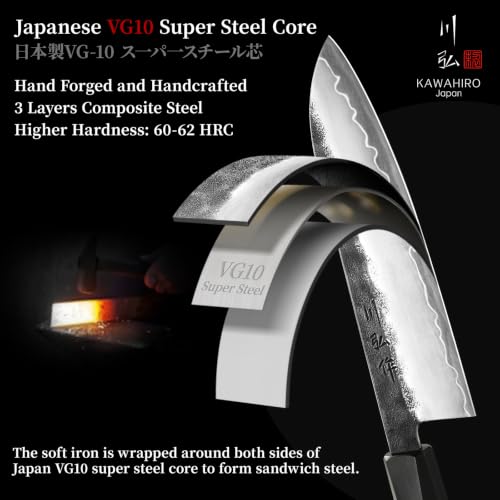7-Inch Japanese Santoku Chef Knife - Hand Forged VG10 Steel, Lightweight & Balanced