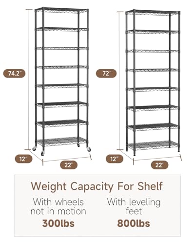 Golpart 8-Tier Wire Closet Shelf Storage Organizer Black 74.2"H