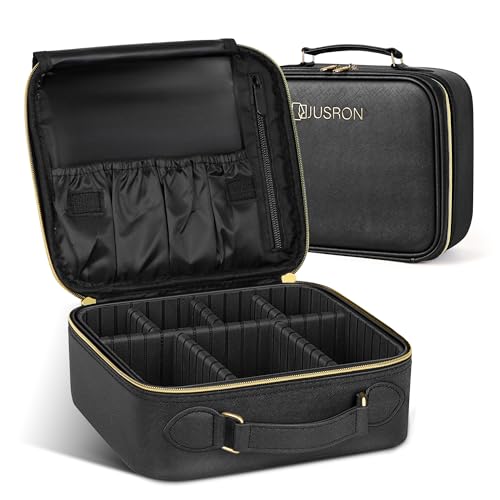 Portable Makeup Organizer Bag with Adjustable Dividers & Brush Holder