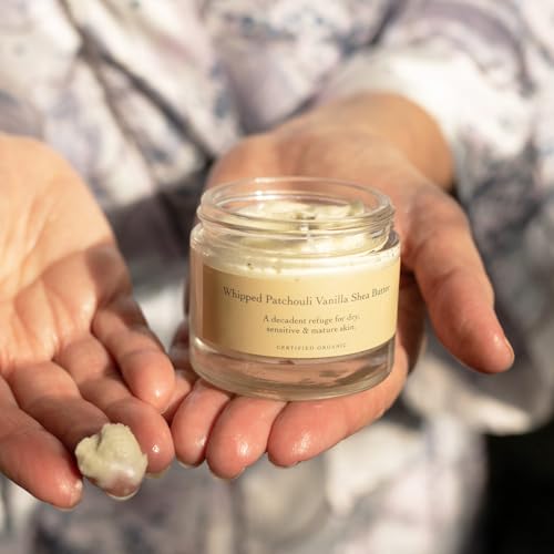 Organic Shea Body Butter for Dry Skin - Patchouli Vanilla Moisturizer, Face & Body