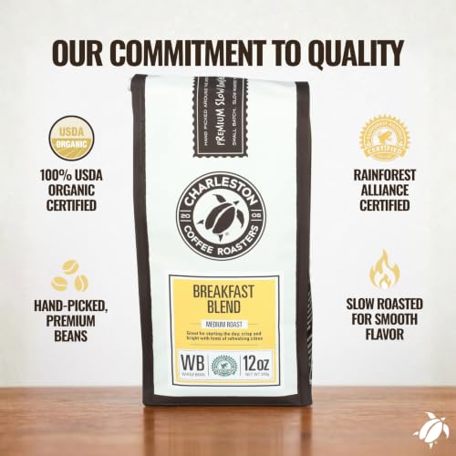 Breakfast Blend Organic Whole Bean Coffee - 12oz Bag, Pack of 6 - Medium Roast