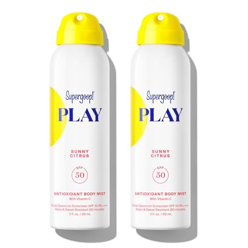 Supergoop! PLAY Antioxidant Body Mist SPF 50 Citrus 3oz Pack of 2 - Water-Resistant Sunscreen for Active Days