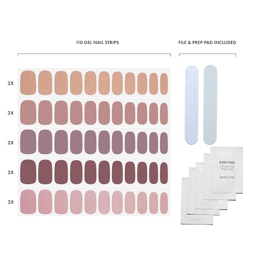 Nude Gel Nail Strips Kit - Long Lasting, Chip Resistant, UV Free - 110 Wraps & Tools - Best of Nudes