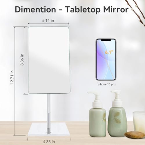 DOWRY 5X Tabletop Magnifying Makeup Mirror Adjustable Rectangular Vanity Mirror for Bedroom 304 Stainless Steel Gifts for Women Wife Mom Teengirls Polished Chrome