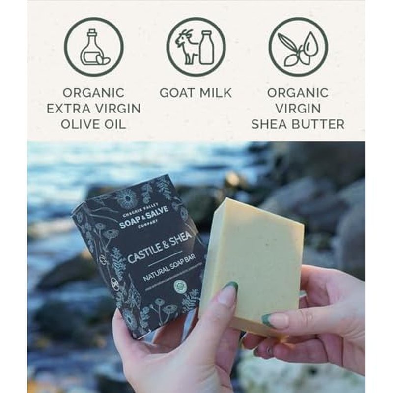 Chagrin Valley Natural Soap Bar - Organic Castile & Shea Butter - For Sensitive Skin and Itchy Skin Relief - Large 5.6 oz Unscented Bar Soap For Women and Men