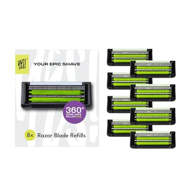 Anti-Clogging Razor Cartridge with Patented Dual Roller System ? Triple Blade, Easy-Rinse Design, 8 Refills ? YES! Your Epic Shave