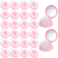 Pink 24 Pack Foldable Travel Hair Mirror Comb Set with Bows - Portable Small Size