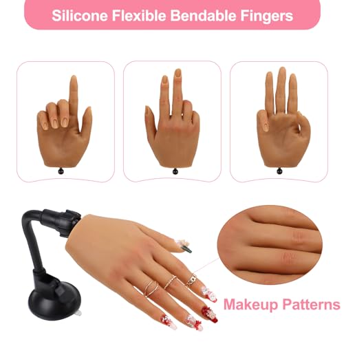 Nail Practice Hand for Acrylic Nails - Right Hand Brown with 516 Nails & Tools