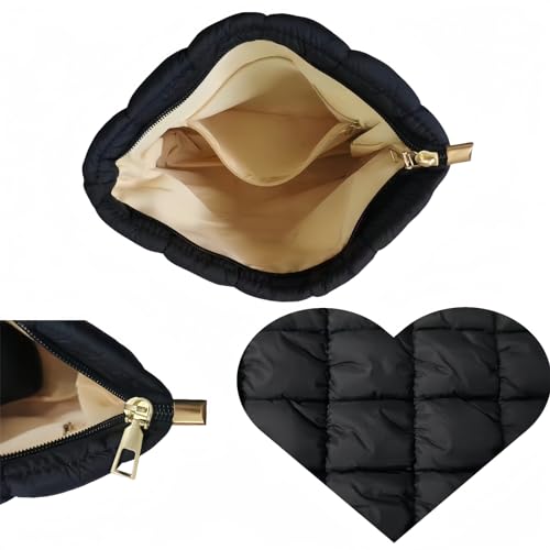 CECKQUE Black 5 Quilted Makeup Bag with Pearl Bracelet - Puffer Cosmetic Organizer