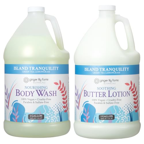 Ginger Lily Farms Botanicals Body Wash + Butter Lotion Bundle, Island Tranquility, 1 Gallon Each