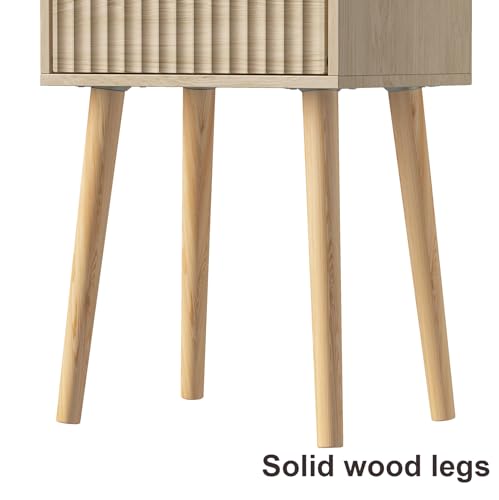 LAATOOREE Nightstand Set of 2 - Small Bedside Tables with Fluted Door, Natural/Fluted Style