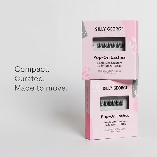 Silly George Single-Size Pop-On Lashes - DIY 1-Step Pre-Glued Faux Eyelash Cluster Kit, Natural Look Extensions, Pack of 24 Individual Clusters, Black - Rosy, 10mm