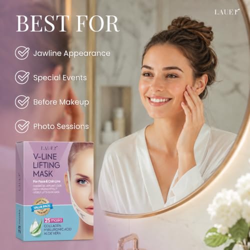 V-Shaped Hydrogel Chin Mask with Collagen - 25 Count, Hydrating Facial Skincare