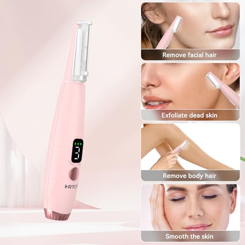 Pink Sonic Dermaplane Razor for Women - Peach Fuzz Hair Removal with 12 Refill Blades