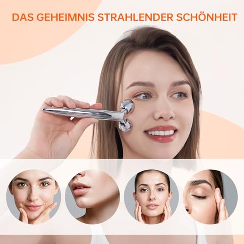 Metal Facial Roller Massager, 3D Cooling Face Massage Tool for Reduce Puffiness, Remove Eye Wrinkles, Face Lifting, Increase Firmness, Anti-Aging, Skin Tightening