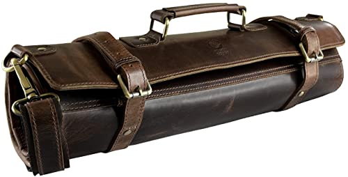 Rustic Town Genuine Leather Chef Knife Roll - Walnut Brown, Holds 11 Knives