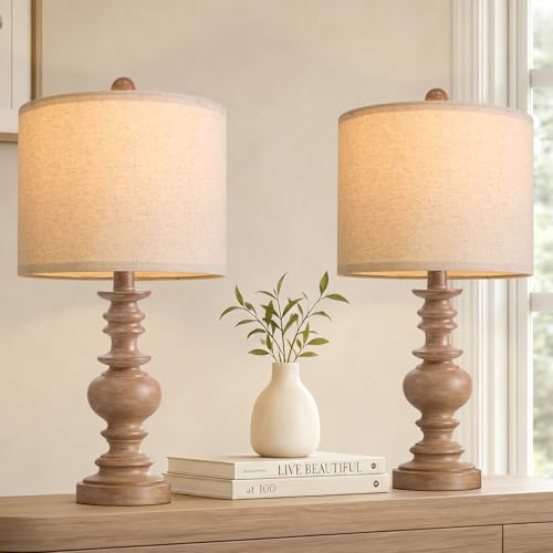 20-Inch Small Traditional Table Lamps Set of 2 - Rustic Brown Bedside Lamps for Bedroom & Living Room