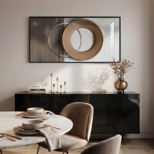 Brown 48x24 Inch Horizontal Modern Wall Art - Framed Abstract Decor