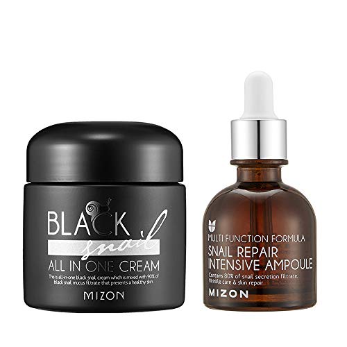 MIZON Snail Repair Intensive Ampoule & Black Snail All in One Cream. Moisturizing, anti-aging, blemish care, skin regeneration
