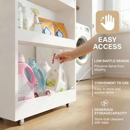 TEAMIX White 4-Tier Slim Rolling Storage Cart - Narrow Space Organizer
