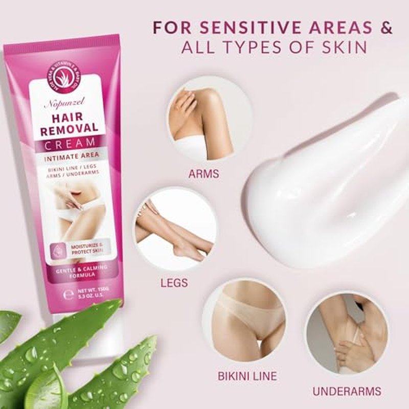 Hair Removal Cream for Women: Depilatory Cream for Intimate Areas and Pubic Area with Aloe Vera and Vitamin E - Hair Removal for Body Legs Arms Underarms Bikini - Fast Painless Soothing - 5.3 oz