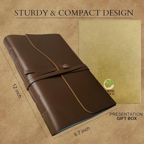 Large Cream Paper Rustic Town Full Grain Leather Photo Album with Gift Box