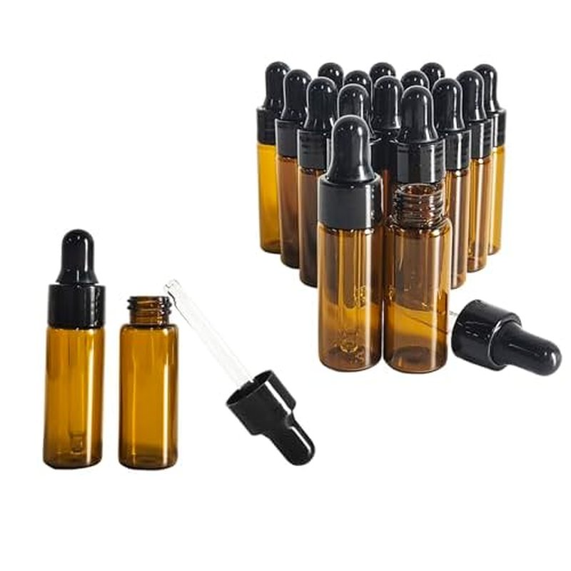 50Pcs 5ml Sample Dropper Bottles,Amber Glass Dropper Bottles for Essential Oils Sample Cosmetic Perfume Traveling